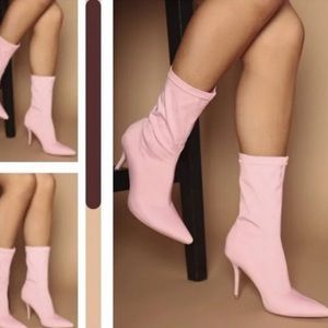 Baby pink pointed toe booties